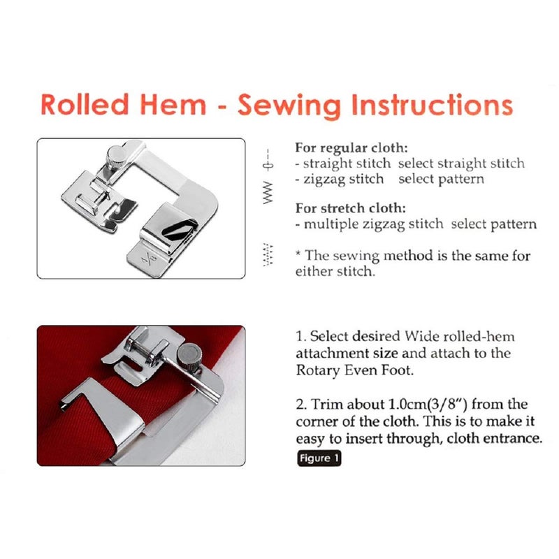 Stormshopping Wide Rolled Hem Presser Foot Set, 3 Pieces Rolled Hemmer Presser Foot Kit (1/2 Inch, 3/4 Inch, 1 Inch) for Singer, Brother, Janome and Other Low Shank Sewing Machines Accessories - Image 4